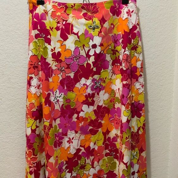 Cynthia Steffe Womens Pink Floral Beaded Knee Length A-Line Skirt Size 8 - Picture 3 of 8